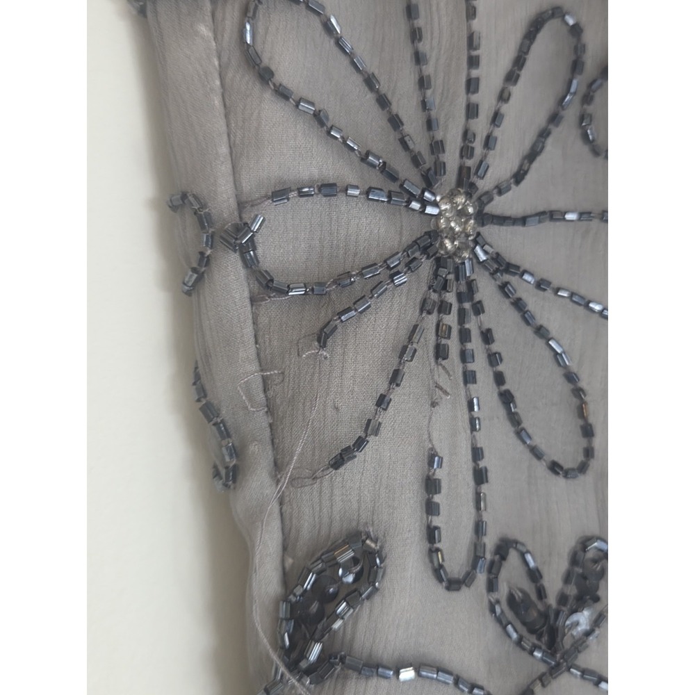 VTG Papell Boutique Evening Silk Beaded Top XL Grey Floral Sleeveless AS-IS - Picture 8 of 12